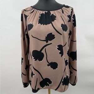 LOFT Taupe Blouse with Black Floral Print‎